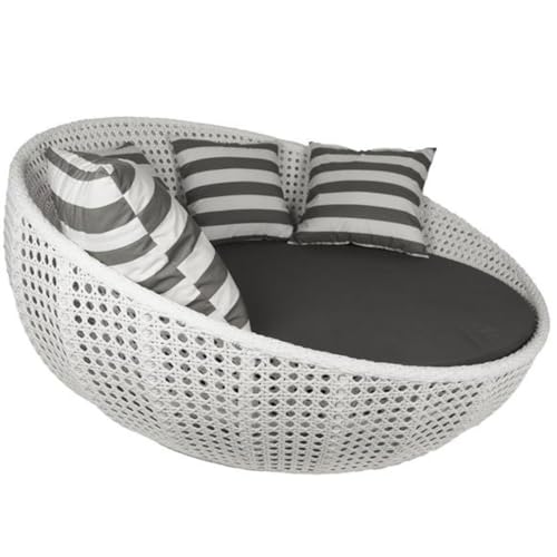 BRISHI Outdoor/Pool Side/Garden/Balcony/Porch/Backyard/Terrace/Patio/Beach/Sofa Sunbed Wicker and Rattan Daybed (White/Black)
