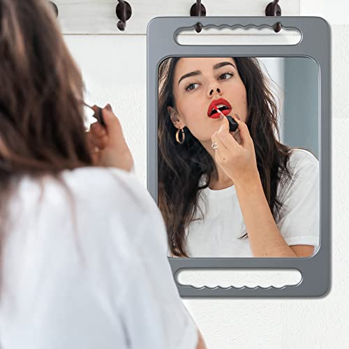 Tasalon Unbreakable Hand Mirror With Double Handle- Large Handheld Barber Mirror For Hair And Beauty Salon - Durable Hand Held Mirrors For Barbershop - Haircut Mirror With Double Handgrip- Silver Gray #TOP5