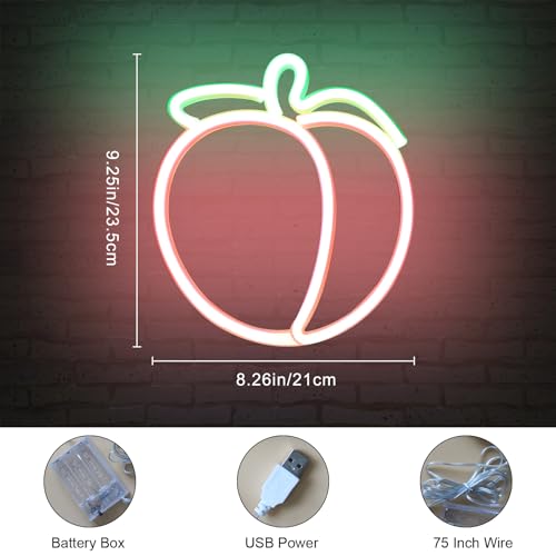 Image of Peach Neon Sign Fruit Peach Neon Signs Cute Neon for wall Decor.Lights Sign for Bedroom Living Room Wall Decoration Fruit Lover Fruit Shop Birthday Party