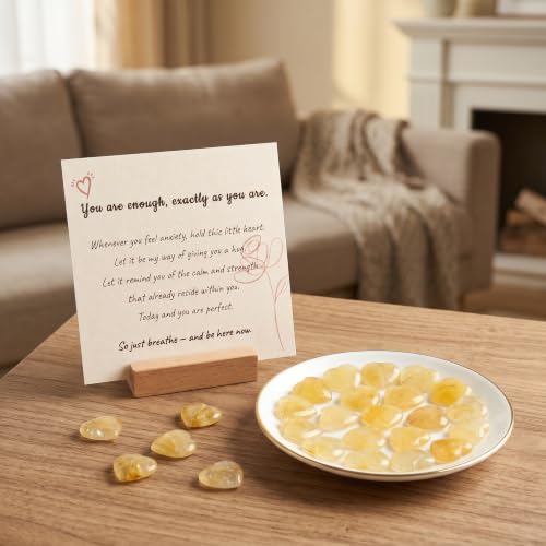Image of QINJIEJIE 20 PCS Citrine Heart Crystal Yellow Healing Crystals Natural Cute Stones Pocket Healing Palm Love Bulk Set Wholesale Reiki Energy Balancing Meditation Mother's Day Gift