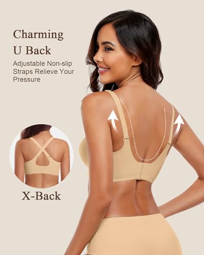Image of HORISUN Wireless Seamless Bras for Women No Underwire Wavy V Neck Soft Support Full Coverage Comfortable Bra