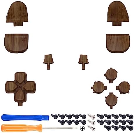 eXtremeRate Replacement D-pad R1 L1 R2 L2 Triggers Share Options Face Buttons, Wood Grain Full Set Buttons Compatible with ps5 Controller BDM-030 BDM-040 BDM-050 - Controller NOT Included - 2