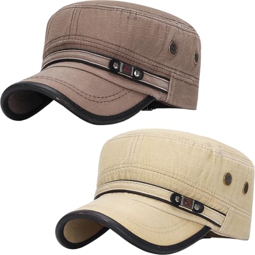 Image of Cadet Army Hat 2 Pieces Flat Top Cap Unisex Military Hat for Women Men