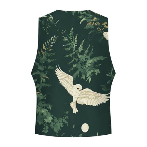 Owls Flying Moonlight Ferns Leaves Casual Suit Vest for Men Formal Business Dress Regular Fit Waistcoat Tuxedo4