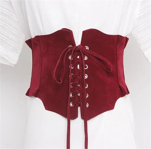 Women's Faux Suede Leather Bandage Cummerbunds Female Dress Corsets Waistband Belts Decoration Wide Belt 6