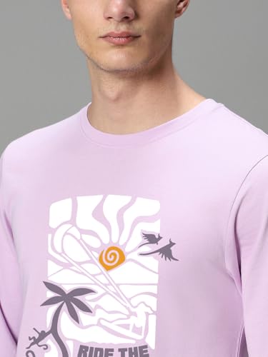 Image of Bewakoof Men's Graphic Print Regular Fit Full Sleeve Round Neck Cotton T-Shirt