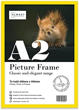 A2 Black Picture Frame, Fits A2 (42 x 59.4cm - 16.5 x 23.4in) Poster, Photo, or Print. Portrait and Horizontal Wall Hooks