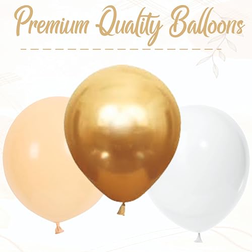 Image of Balloon Decoration Kit - 37 PCS Beige, White & Golden Chrome Balloons for Birthday, Weddings, Anniversary & Events | Pastel Balloons Garland Set Birthday Decoration Items for Kids & Adults