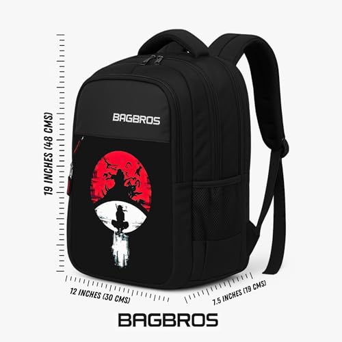 Image of Bagbros Uchiha Itachi Printed Anime Backpack | 30L Laptop Backpack, School Bag (Red and Black)
