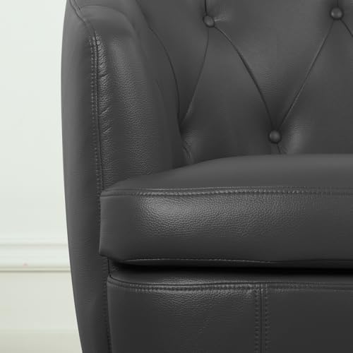 Image of Couchus 360 Swivel Leather Accent Chair, Modern Barrel Club Chair with Leather Upholstery and Sturdy Base, Comfortable Armchair for Living Room, Bedroom, Reading Nook