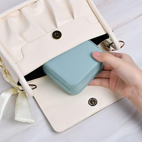 Aucuu Jewelry Organizer With Mirror Jewelry Box, Women's Small Jewelry Organizer, PU Leather Travel Case Jewelry Box for Rings, Studs, Necklaces and Other Jewelry Storage (Tiffany Blue)