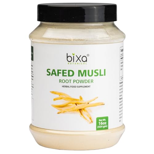 Image of bixa BOTANICAL Ayurvedic Natural Herbal Supplement Safed Musli Powder Pure Authentic Premium Quality | Gluten Free, Non-GMO, Steam Sterlized, Vegan (16 Ounce (Pack of 1), Safed Musli Powder)