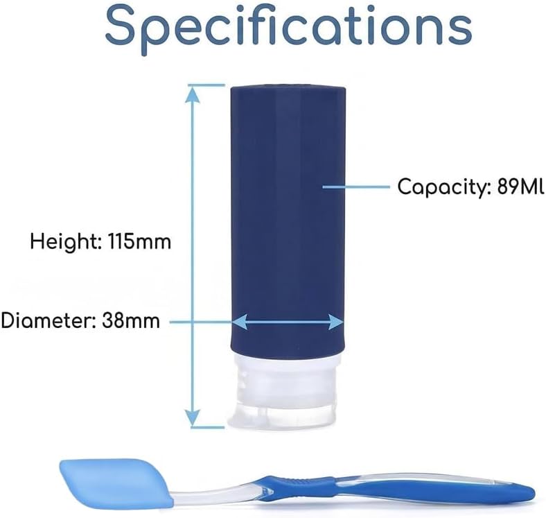 4 Pcs 3 oz Silicone Travel Bottles with 4 Pcs Toothbrush Covers, 89 ml TSA Approved Leak Proof Refillable Squeezable Containers, Travel Size Toiletries for Shampoo, Lotion, and Cosmetics