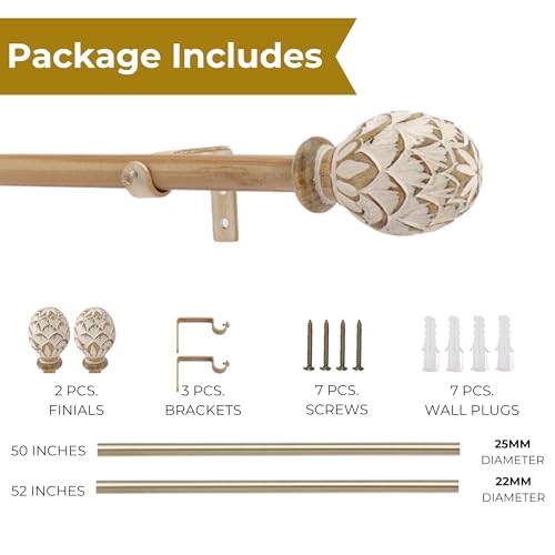 Image of The Decor Mart 52 inch to 96 inch Extendable Curtain Rod |1 inch Curtain Rods for Door & Windows Adjustable Iron Telescopic Drapery Bar with Wooden Finials | Wooden Finish