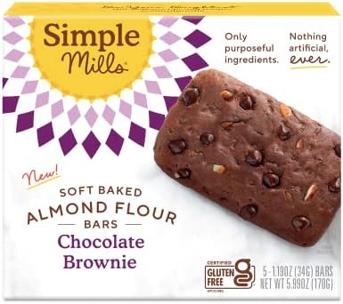 Simple Mills Almond Flour Snack Bars, Chocolate Brownie- Gluten Free, Made with Organic Coconut Oil, Breakfast Bars, Healthy Snacks, Paleo Friendly, 6 Ounce (Pack of 1)