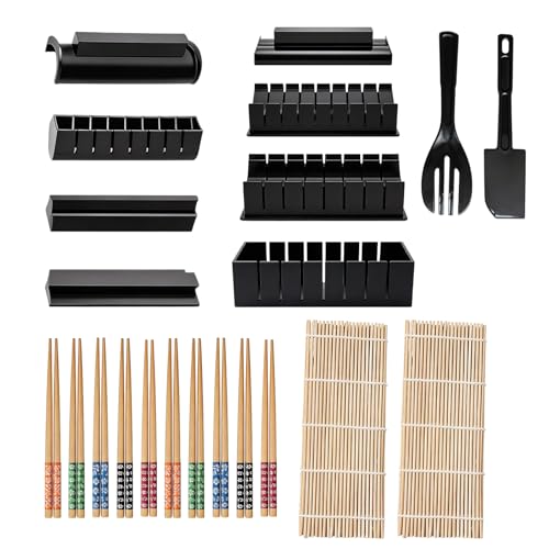 Keltorio Kit de sushi de 22 piezas, juego de sushi con forma de Nigiri, alfombrilla para sushi, palillos, espátulas, kit de sushi para principiantes, juego de moldes de sushi para herramientas de