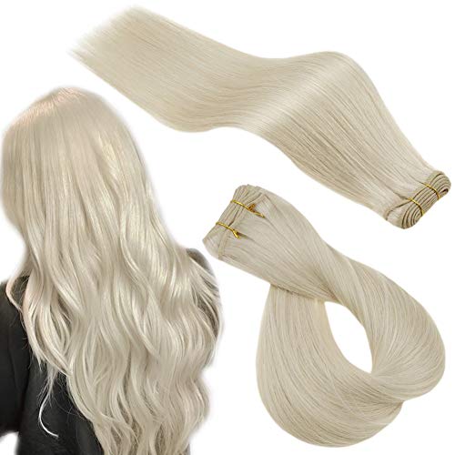 RUNATURE Hair Extensions Human Hair Bundles White Blonde Hair Weft Sew in Weave Hair 12 Inch Short Hair Bundles Straight Human Hair 100g