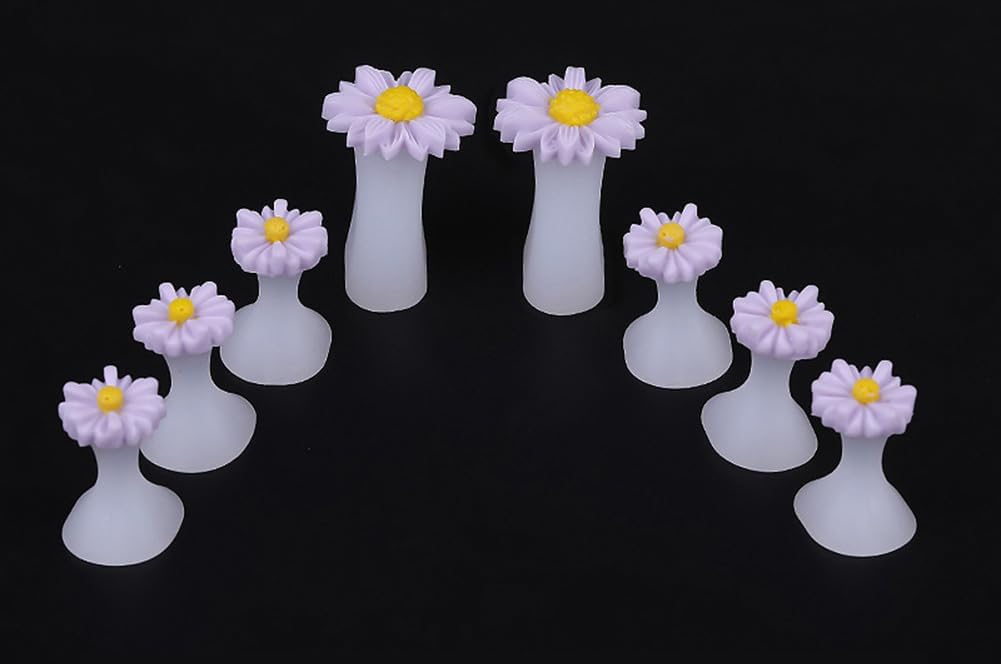 8-Piece Silicone Toe Separators Set - Soft Flexible Foot Care Tools with Daisy Design for Home and Salon Pedicures (Purple Gold Nail Art Accessories)