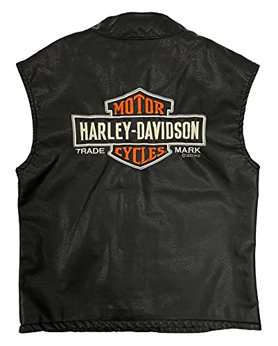 Harley-Davidson Little Boys' Embroidered Patches Snap Faux Leather Vest - Black2