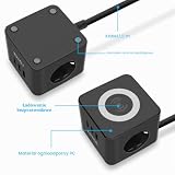 FDTEK Kostka do gniazdka z 10 W QI indukcyjna funkcja ładowania z 2 USB-C i 1 listwą zasilającą USB-A, gniazdo wielokrotne z 2 gniazdami USB, z bezprzewodowym urządzeniem ładującym, wtyczka