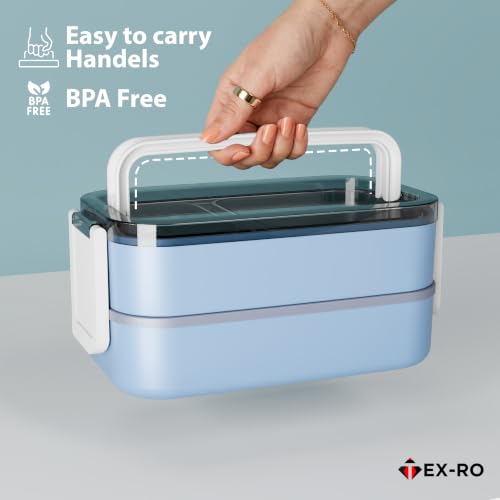 Image of TEX-RO Stainless Steel Lunch Box with 2 Layer | Leakproof Bento Lunch Box for Office, School & College | Airtight Tiffin Box for Men, Women & Kids | Food Grade Steel Lunch Box