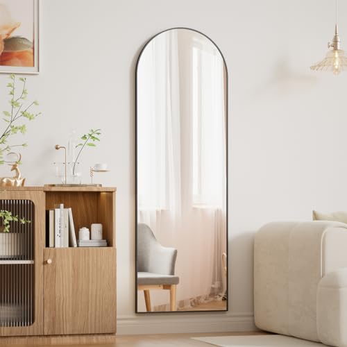 Image of BEAUTYPEAK Arched Full Length Over The Door Mirror 14 inch x 48 inch, Shatterproof Tempered Glass and Aluminum Alloy Frame, No-Drilling Hanging or Wall Mount, Full Body Mirror for Bedroom, Dorm, Black