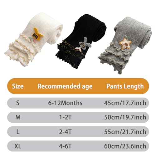 PAROLI Girls' cotton pantyhose double needle dual purpose crotch lace accessories with cute pattern bottom pantyhose（White Black Gray） size XL3