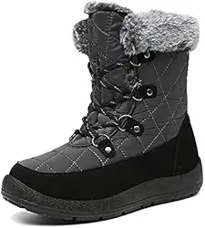 Botas femininas impermeáveis para neve de inverno com isolamento térmico para ambientes externos, botas femininas leves forradas com pele antiderrapante, Cinza, 10.5 Wide