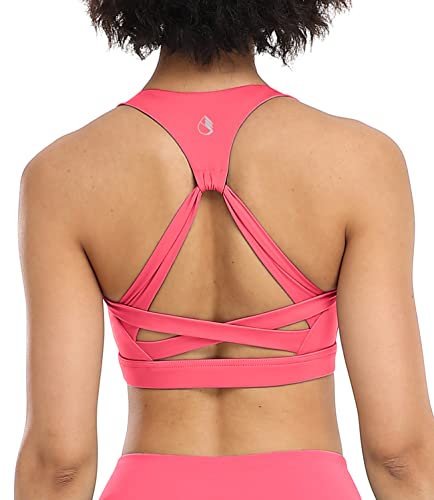 icyzone tränings-BH för kvinnor – fitness atletisk träning löpning behå, träningskläder yoga toppar, Neon rosa, L