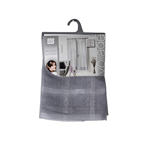 Douceur d'Intérieur - Pair of Straight Curtain Rod 2 x 70 x 200 cm Sand Candie Grey, W 27.6" x L 78.7" (1 Panels) - Image 3