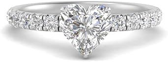Fascinating Diamonds GIA Certified 1 Ctw Natural Diamond Classic Pave Side Stone Engagement Ring For Women 14K Solid Gold 1/2 Carat Center SI1-SI2 Clarity & F-H Color Premium Collection