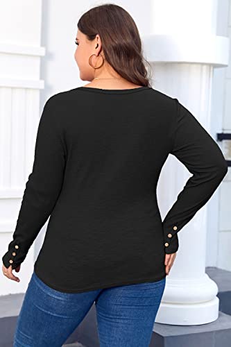 Women’s Plus Size Henley T Shirts Long Sleeve Button Down Tunic Blouse Loose Fit Tops Scoop Neck Ribbed Knit Shirts3