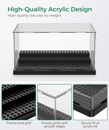 Image of Acrylic Display Case for Figures Dustproof, Acrylic Box Transparent, Clear Display Box with Building Base, Collection Bricks Storage Blocks Aciton Figure Showcase(Black)
