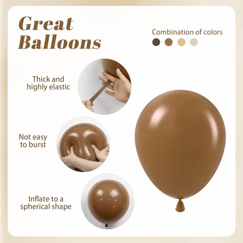 Image of 60pcs Brown Balloons 12inch with Dark Brown Coffee Nude Sand White Balloons for Boho Neutral Cowboy Baby Shower Birthday Party Decorations