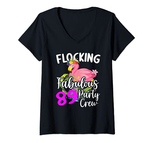 Womens Flocking Fabulous 89 Birthday party crew planner V-Neck T-Shirt