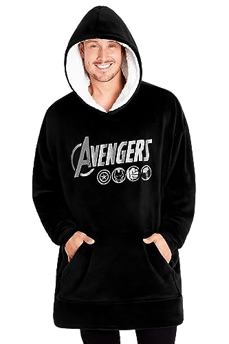 Marvel Pull Plaid Homme, Sweat Oversize en Polaire (Noir Avengers)