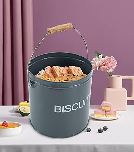 Home Basics Biscuits Tin Canister,Retro Style Airtight Metal Biscuit Tin with Handle, Cookies Storage Tin or Candy Box Gray