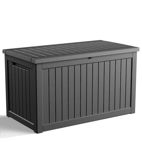 Image of 280 Gallon Waterproof Outdoor Storage Box, UV Resistant Resin Deck Box with Hydraulic Rod for Reinforced Stability, Perfect for Patio, Garden, and Pool（Black，280 Gallon）