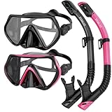 EXMUJO Snorkeling Gear for Adults,Snorkel Set Diving Mask Scuba Gear Swim Goggles with Nose Cover and Dry Top Snorkel Tube Kit Tempered Glass 180°Panoramic View