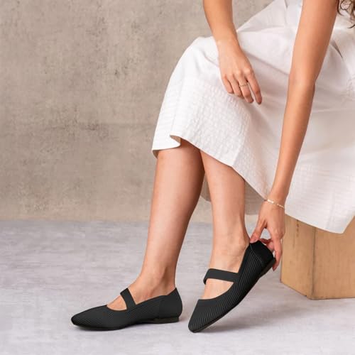 Women's Flats Shoes Pointed Toe Knit Washable Ballet Comfortable Dressy Mary Jane Flat4