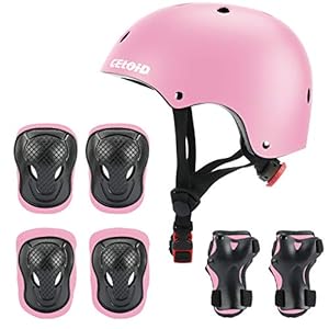 CELOID Kids Bike Skateboard Helmet Pad Set,Toddler Cyling Protective Gear Knee & Elbow Pads Wrist Guards for 5-8-10-12-14-16 Years Girls Boys Bicycle Scooter Roller Skate Inline Skating Rollerblading
