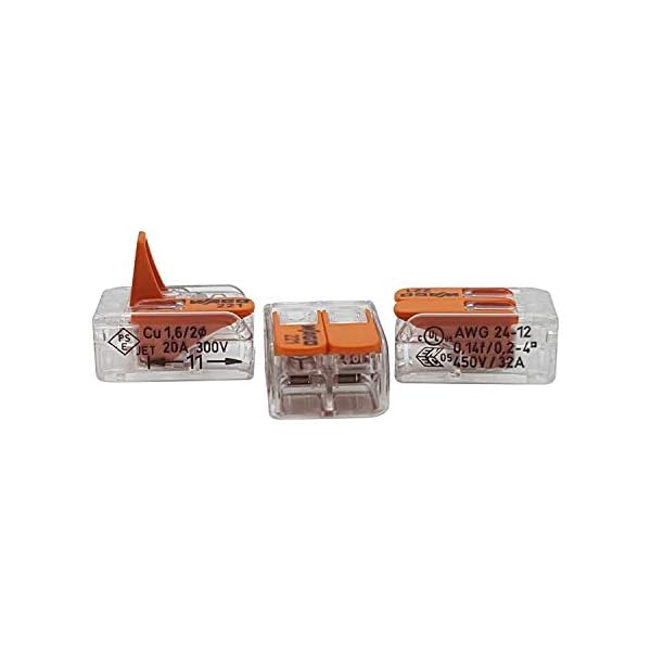 WAGO 50 Stück 221-412 Verbindungsklemme, 2-adrig, mit Hebel, 0,2-4qmm kleine Form, transparent – Bild 4