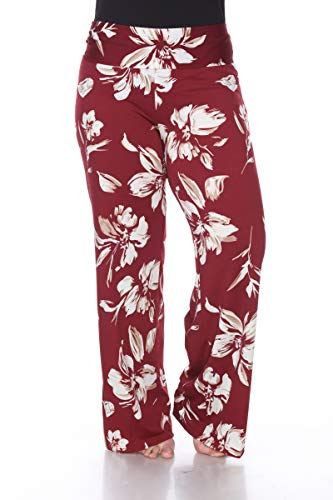 white mark Women's Super Soft Wideleg Lounge Floral High Waist Stretch Palazzo Pants Red2