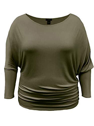 LEEBE Donna Taglie Forti - Camicia Fuori dalla Spalla Manica Lunga (1XL-5XL) (3XL (56-58), Oliva)