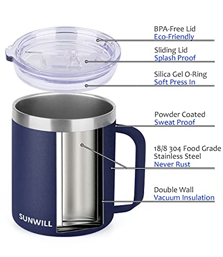 Sunwill 14 Oz Coffee Mug Set, Vacuum Insulated Camping Mug With Lid thumb #2