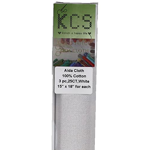 Image of KCS 3 pc of 15 inch x 18 inch Counted Cross Stitch Cotton Aida Cloth Needlework Fabric,25CT,White