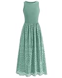 dowerme Women Summer Dresses 2026 Casual Sleeveless Crewneck A-Line Boho Lace Eyelet Cotton Tank Maxi Dress with Pockets(Bean Green,Medium)