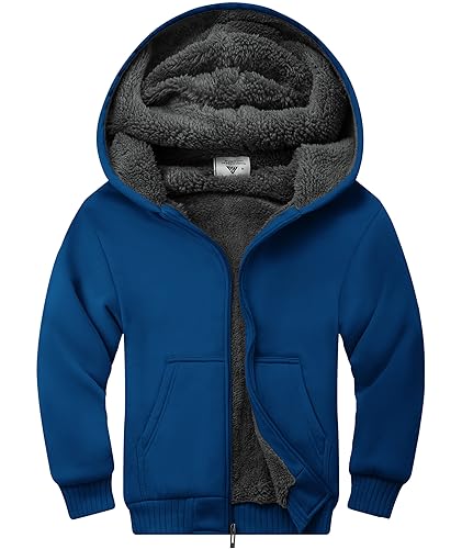 Image of ZITY Boys Zip Up Hoodie Fleece Jacket Kids Sherpa Lined Sweatshirts Outerwear Unisex Warm Winter Coat 6-15 Years Old