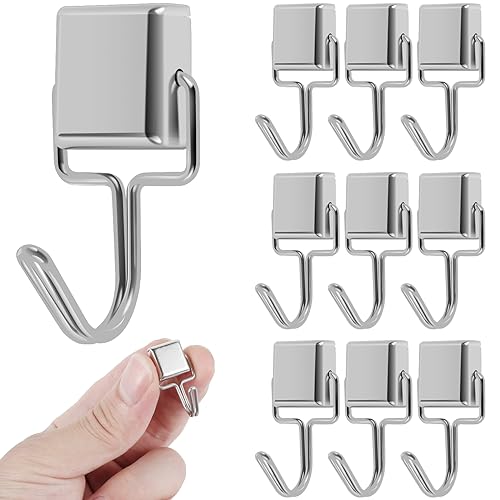 WAMEITF 10Pcs 180° Swivel Magnetic Hooks, Rust-Proof, Horizontal 30LBS Vertical 10LBS, Strong Magnet Hooks, Neodymium Magnetic Hook for Home, Office, Garage, Cabinet, Grill, Iron Furniture
