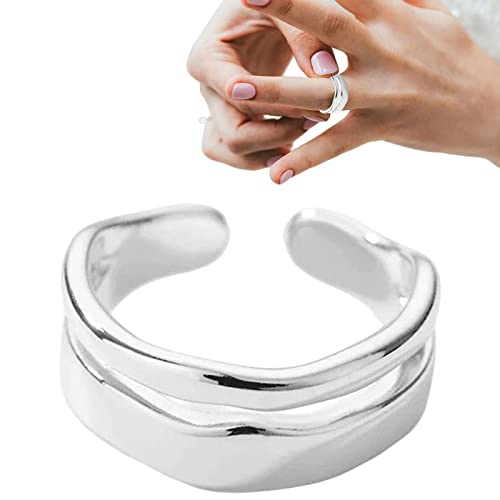 Maodom Doppio Anello da Donna, Anelli a Doppia Fila Aperti in Argento Sterling 925, Gioielli Fidget Regolabili, Anelli a Fascia impilabili, Anello Fidget, Fede Nuziale per Ragazze, Anello Regalo